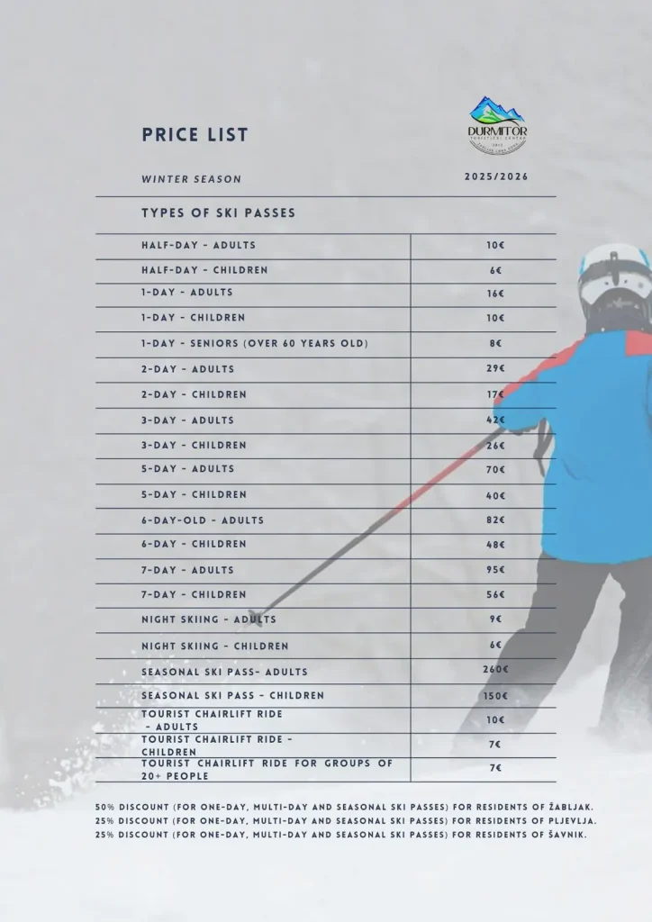 ski resort savin kuk price list season 2025 26